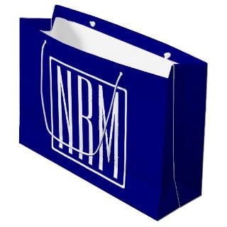 3 Initials Monogram | Navy Blue & White Large Gift Bag
