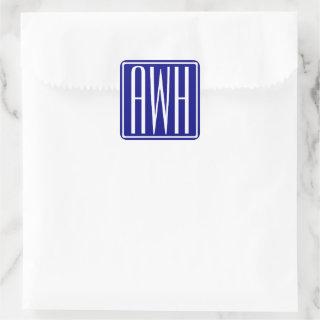 3 Initials Monogram | Navy Blue & White Square Sticker