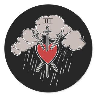 3 of Swords Love Heart Tarot Illustration Three Classic Round Sticker