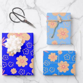 3 Pack Blue Orange Floral Pattern  Sheets