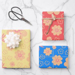 3 Pack Colorful Retro Floral Pattern  Sheets