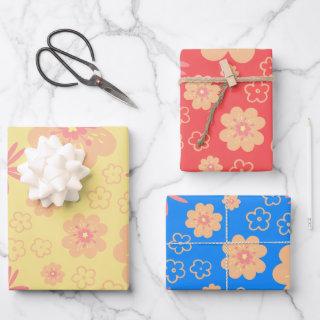 3 Pack Colorful Retro Floral Pattern  Sheets