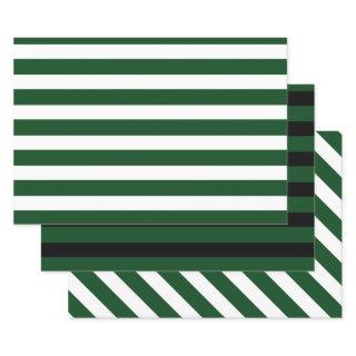 3 Pack: Dark Green & White Black Stripes Christmas  Sheets