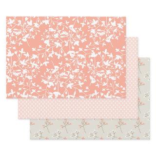 3 pc Set Peach and Tan Floral and Pink Polka Dots  Sheets