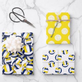 3 pc volleyball patterns coordinating blue gold   sheets
