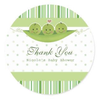 3 Peas in a Pod Triplets Baby Shower Party Favor Classic Round Sticker