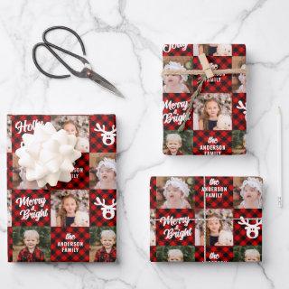 3 Photo Family Buffalo Plaid White Reindeer   Sheets