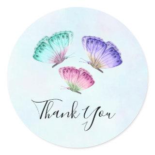 3 Pretty Pastel Watercolor Butterflies Thank You Classic Round Sticker