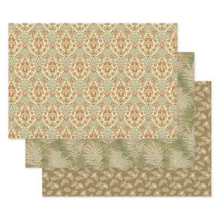 3 Sheet Autumn Green Orange Leaves Nature