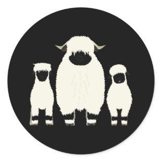 3 Valais Black Nose Sheep in a Row Classic Round Sticker