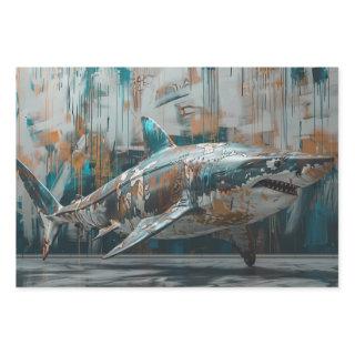 3 Whimsical Graffiti Sharks Decoupage   Sheets