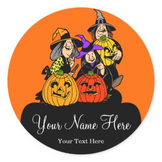 3 Witches and Jack O'Lantern Halloween Classic Round Sticker