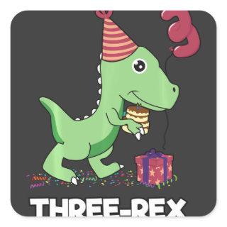 3 Year Old Birthday Boy Dinosaur Three Rex Kids Square Sticker