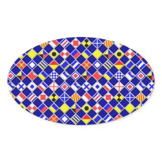 3D Effect Checkered Nautical Flag tiles Decor Oval Sticker