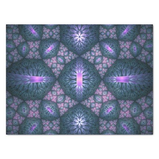 3D Fractal Art Pattern Turquoise Purple Pink Tissue Paper