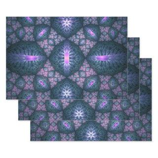 3D Fractal Art Pattern Turquoise Purple Pink  Sheets