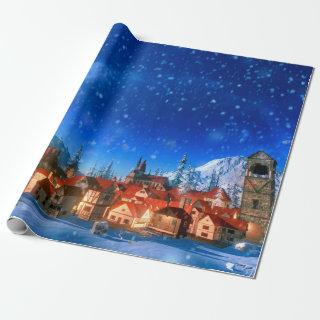 3d illustration of small alpine village at dawn. S