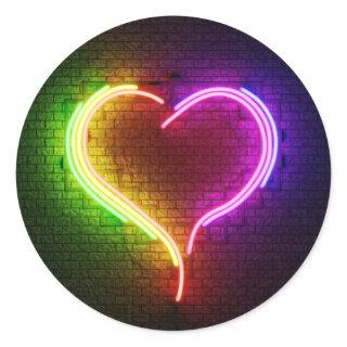 3D Neon Heart Classic Round Sticker