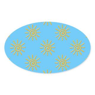 3D Yellow Sun Drawing Pattern Oval Sticker