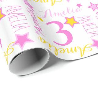 3rd birthday star custom name yellow pink white