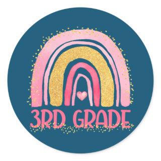 3rd Grade Rainbow Watercolor Teacher Kids Back To Classic Round Sticker