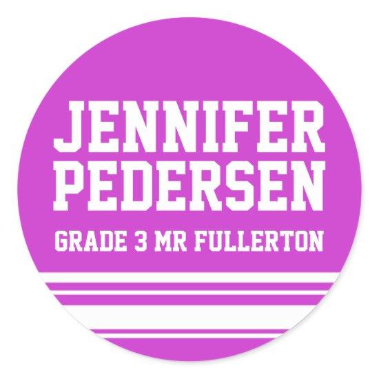 3rd Grader school education name id sticker purple