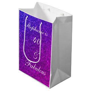 40 And Fabulous Birthday Pink Purple Glitter Ombre Medium Gift Bag