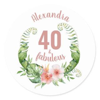 40 and fabulous blush pink modern script name classic round sticker
