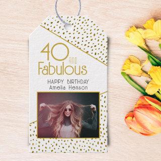 40 and Fabulous Gold Glitter Photo 40th Birthday  Gift Tags