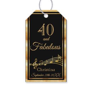 40 and fabulous music notes black gold name gift tags