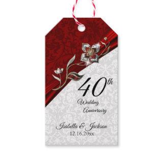 40th, 52nd or 80th Ruby Floral Anniversary Gift Tags