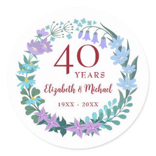 40th Anniversary Ruby Floral Bluebells Wreath Classic Round Sticker