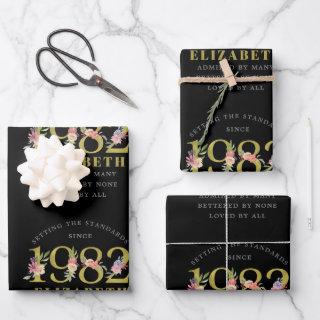 40th Birthday 1982 Black Gold Floral Personalized   Sheets
