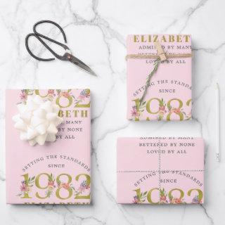 40th Birthday 1982 Pink Gold Floral Personalized W  Sheets