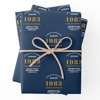 40th Birthday 1983 Blue Gold Add Name  Sheets