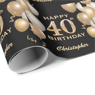 40th Birthday Black and Gold Glitter Balloons