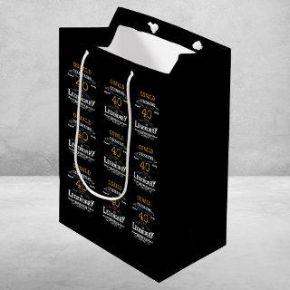 40th Birthday Black Gold  Legendary Retro Medium Gift Bag