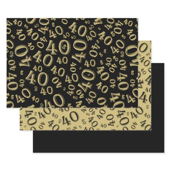 40th Birthday black/Gold Random Number Pattern 40  Sheets