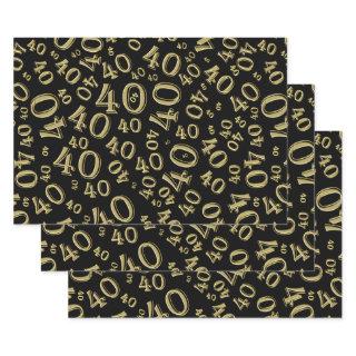 40th Birthday Black/Gold Random Number Pattern 40  Sheets