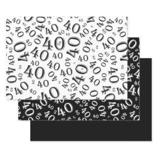 40th Birthday Black/White Random Number Pattern 40  Sheets