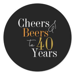 40th Birthday Cheers and Beers Black Gold Party Classic Round Sticker