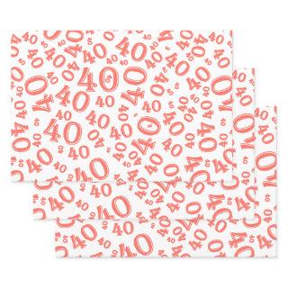40th Birthday Coral & White Number Pattern 40   Sheets
