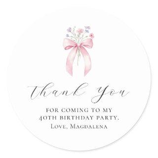 40th Birthday Party Bow Custom Thank You Favor Classic Round Sticker