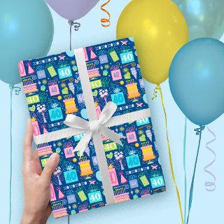 40th Birthday Pastel Blue Cake Presents Balloons   Sheets