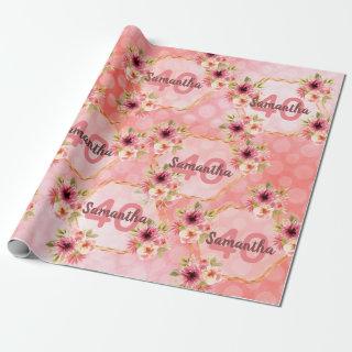 40th birthday pink florals gold geometric name