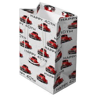40th Birthday Red Retro Truck  Medium Gift Bag