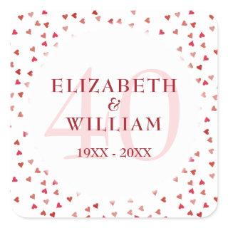 40th Wedding Anniversary Ruby Hearts Square Sticker