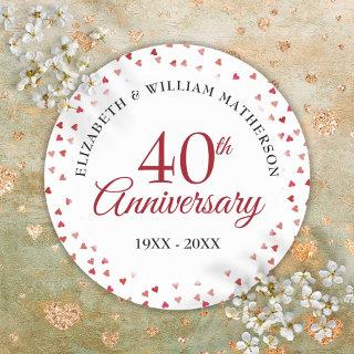 40th Wedding Anniversary Ruby Love Hearts Classic Round Sticker