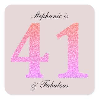 41st Birthday Forty One Fabulous Blush Pink Custom Square Sticker