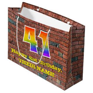 41st Birthday: Fun, Graffiti-Inspired Rainbow # 41 Large Gift Bag